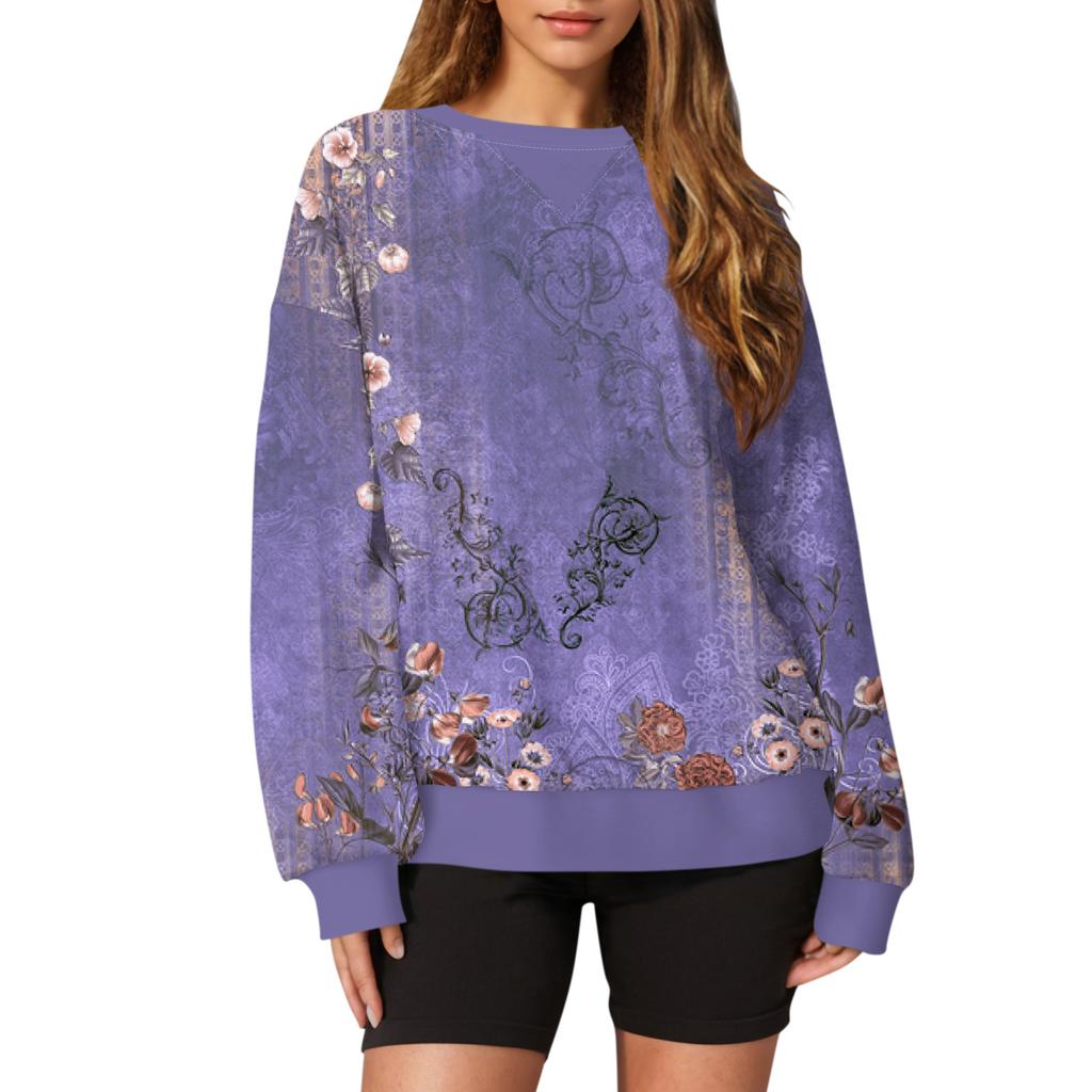 Women's Casual Printing Pullover Long Sleeve Shirt Oversized Sweatshirt