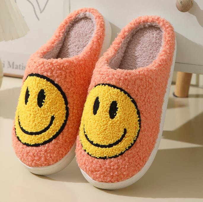 Улыбающееся лицо осень/зима пушистая пара хлопковые тапочки женские и мужские симпатичные толстые подошвы мультфильм нескользящие плюшевые туфли для женщин