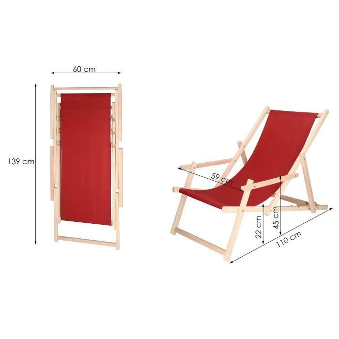Transat de jardin - SPRINGOS - Chaise longue pliante en bois - Accoudoirs - 3 positions - 120 kg