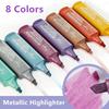 8Colors/set Metallic Highlighter Fluorescent Glitter Markers Note Taking Shining Pen for Journaling Scrapbooking Supplies Drawing Art