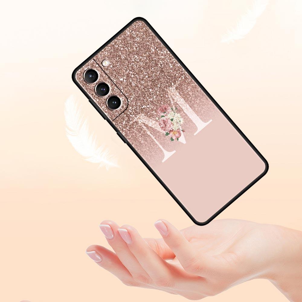 Чехол для телефона с розовой буквой, блестящий, для Samsung Galaxy S26 Ultra S25 Plus S24 FE S23 S22 5G S21 S20, черный, мягкий