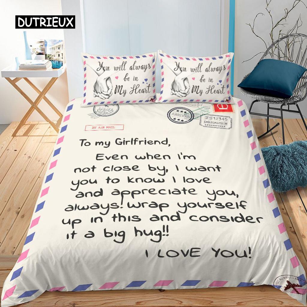 Mother's Day King Queen Duvet Cover Express Love for Mom Wife Bedding Set Colorful Floral Quilt Cover Polyester Comforter Cover