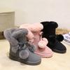 Warm Fur Women Snow Boots Cute Suede Winter Shoes Fur Ball Mid-Calf Boots Female Fashion Boots Non-Slip Snow Casual