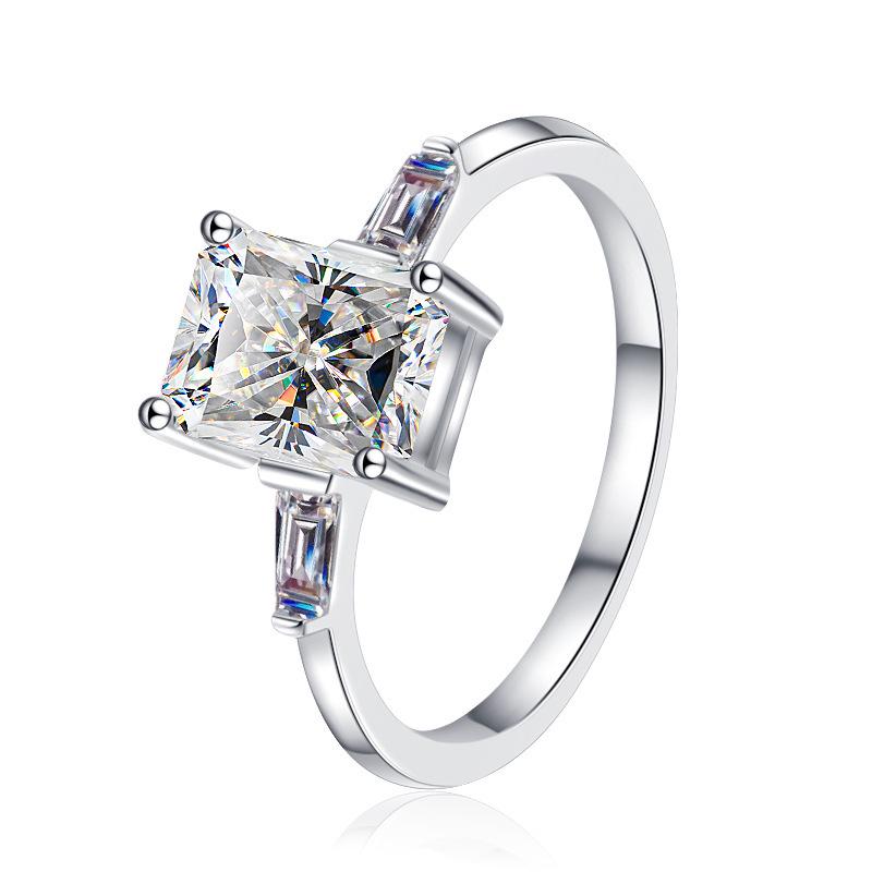 European & American 2 Carat Radiant Cut Moissanite 925 Sterling Silver Women's Ring