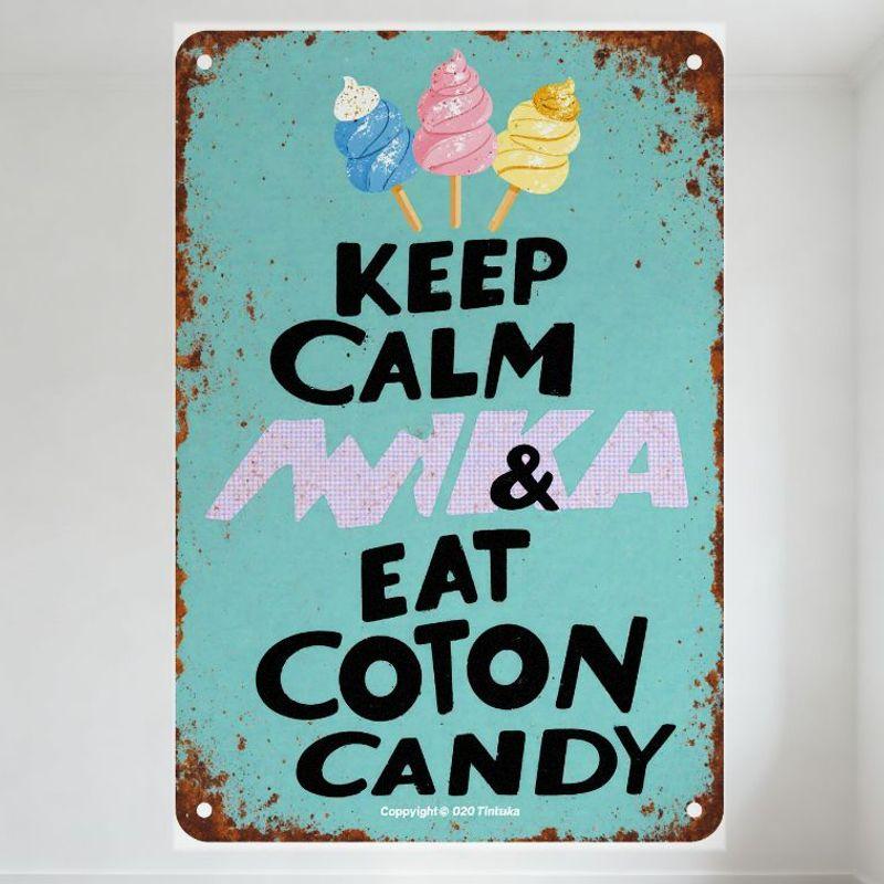 Винтажная металлическая табличка Keep Calm Eat Cotton Candy - Цветные конусы с сахарной ватой Ретро-плакетка для домашнего бара кафе мужской комнаты Декор