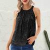 Women Top Halter Neck Shiny Sequin Off Shoulder Sleeveless Solid Color Loose Soft Breathable Pullover Lady Club Party Tank Top Blouse