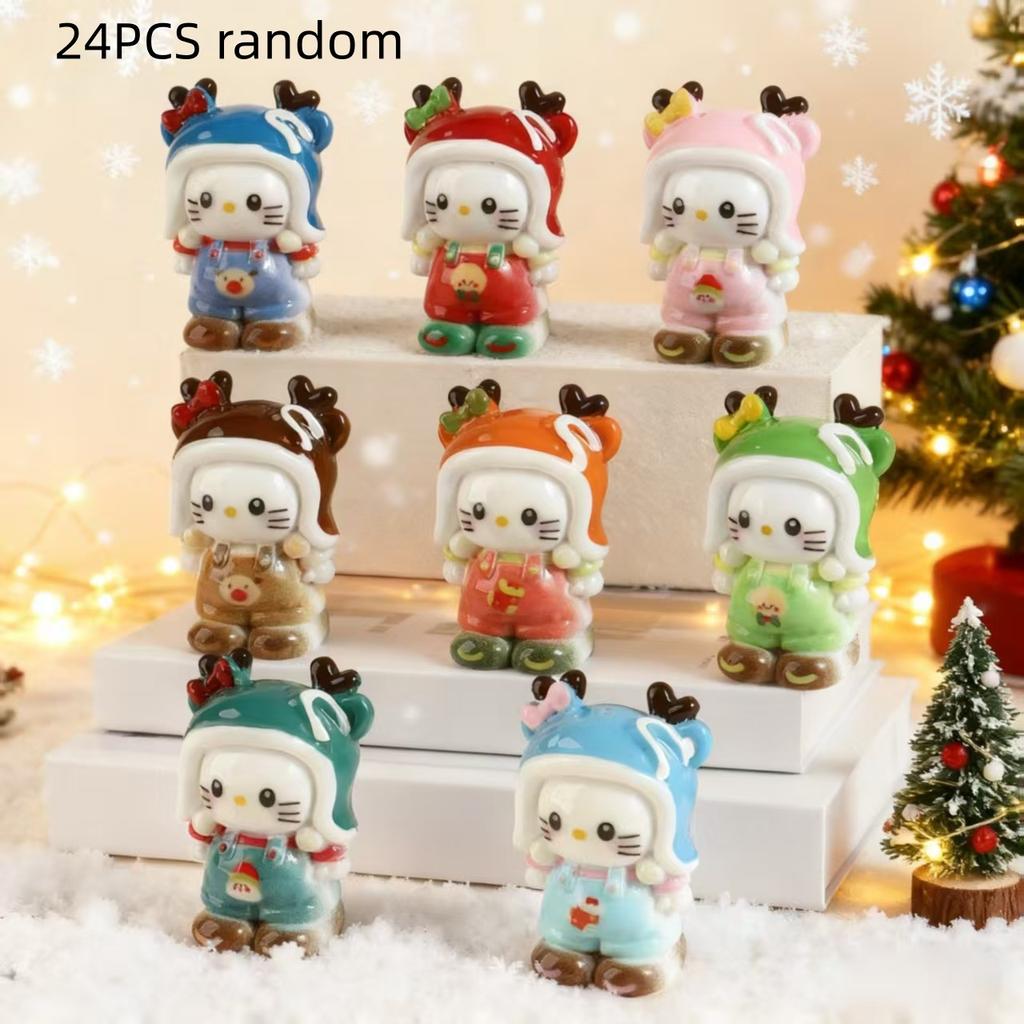 8/24PCS Cartoon Christmas Elk Katie Cat Cute DIY Jewelry Pendant Keychain Doll Desktop Decoration Resin Accessories
