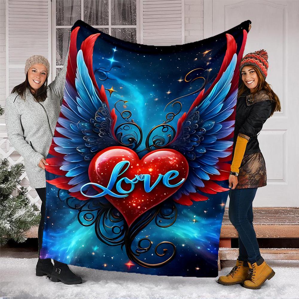 1pc Heart Wings Love Outdoor Blanket - Lightweight Flannel Throw For Travel, Camping, Livingroom, Couch, Chair yy251114236