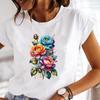 (Азиатский размер) Прекрасный цветочный тренд Графические футболки Футболка Женская верхняя одежда Повседневная Цветочная мода с коротким рукавом Принт Женская футболка