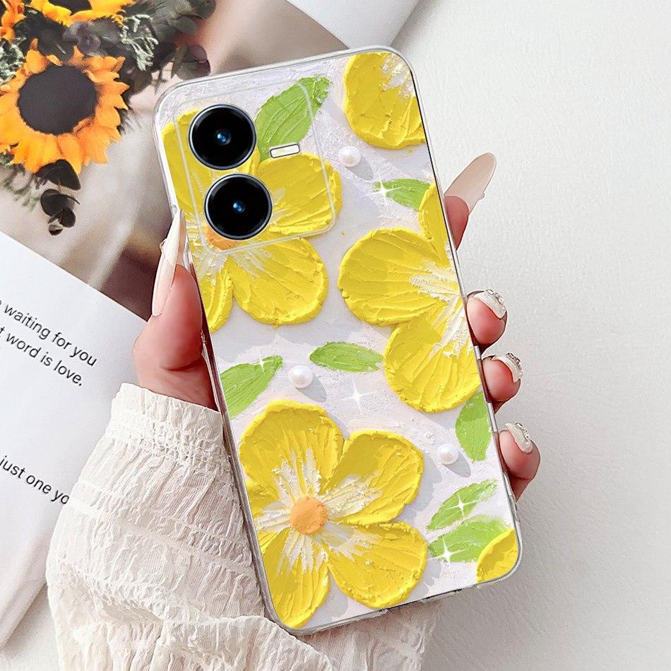 For Vivo Y22 Y22s Y22t V2206 V2207 Elegant Floral Butterfly Phone Case For Vivo Y22 Y22S Y22T 4G Soft Silicone TPU Cases