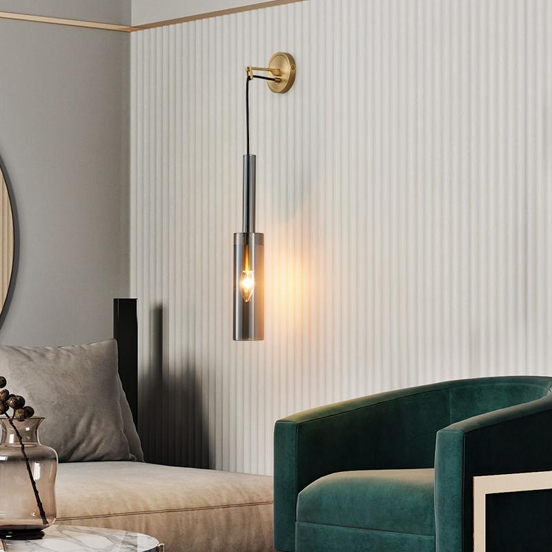 Nordic creative living room Crystal wall lamp fashion modern minimalist model bedside copper wall lamp bedroom Corridor
