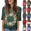 Рубашки для женщин модные с круглым вырезом на пуговицах футболки с принтом блузка с рукавом до локтя топы для женщин