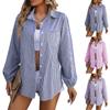 Женские рубашки на пуговицах с длинным рукавом, повседневная рубашка с воротником, свободные блузки, полосатые топы с карманом