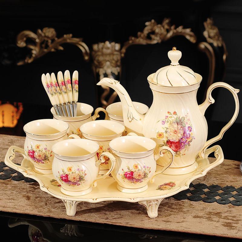 European Style Ceramics Afternoon Tea Tea Set with Tray Coffee Cup British Whole Set Home Luxurious High-end Wedding Supplies