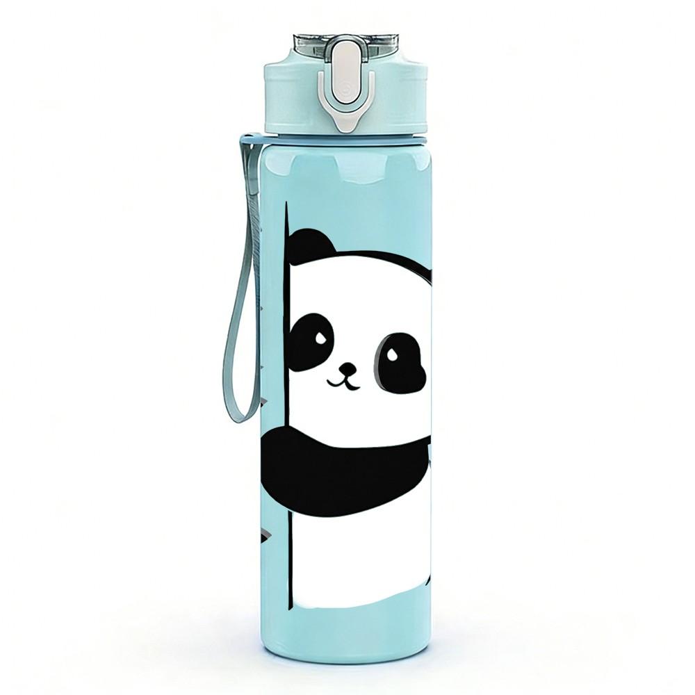 1PC Black White Panda With Small Heart Print 750ml Color Plastic Sports Water Bottle Leakproof Flip Straw Lid Suitable for Sports Office Home Use