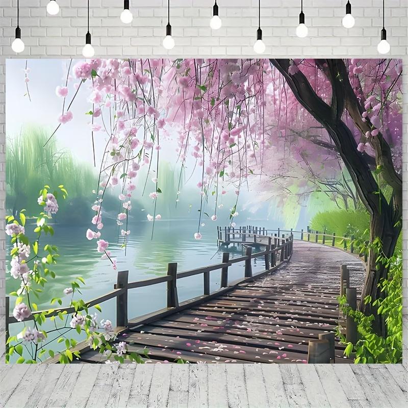 A party decoration landscape banner with flower bridge and stream design -1 polyester background cloth