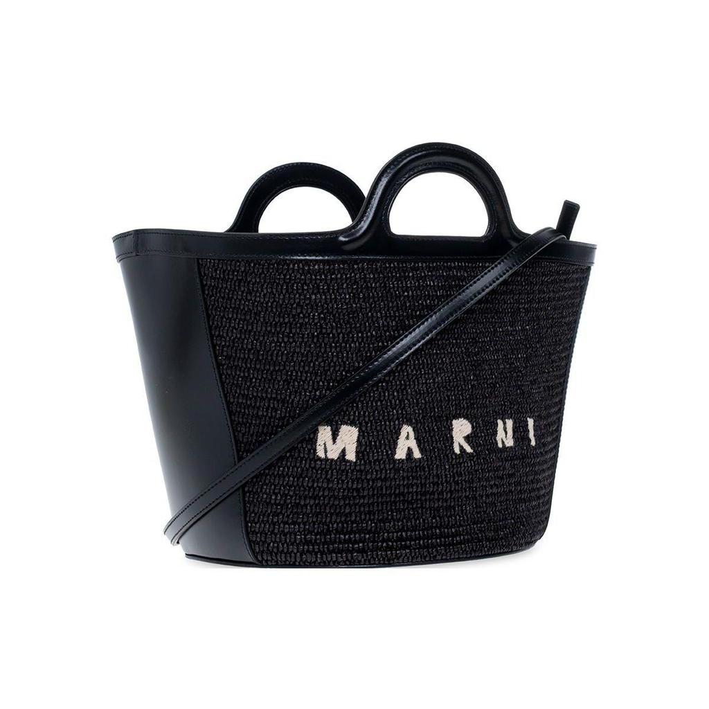 Marni Logo Embroidered Willow Leather Shoulder Bag Women Handbags Black BMMP0068Q0-P3860-00N99
