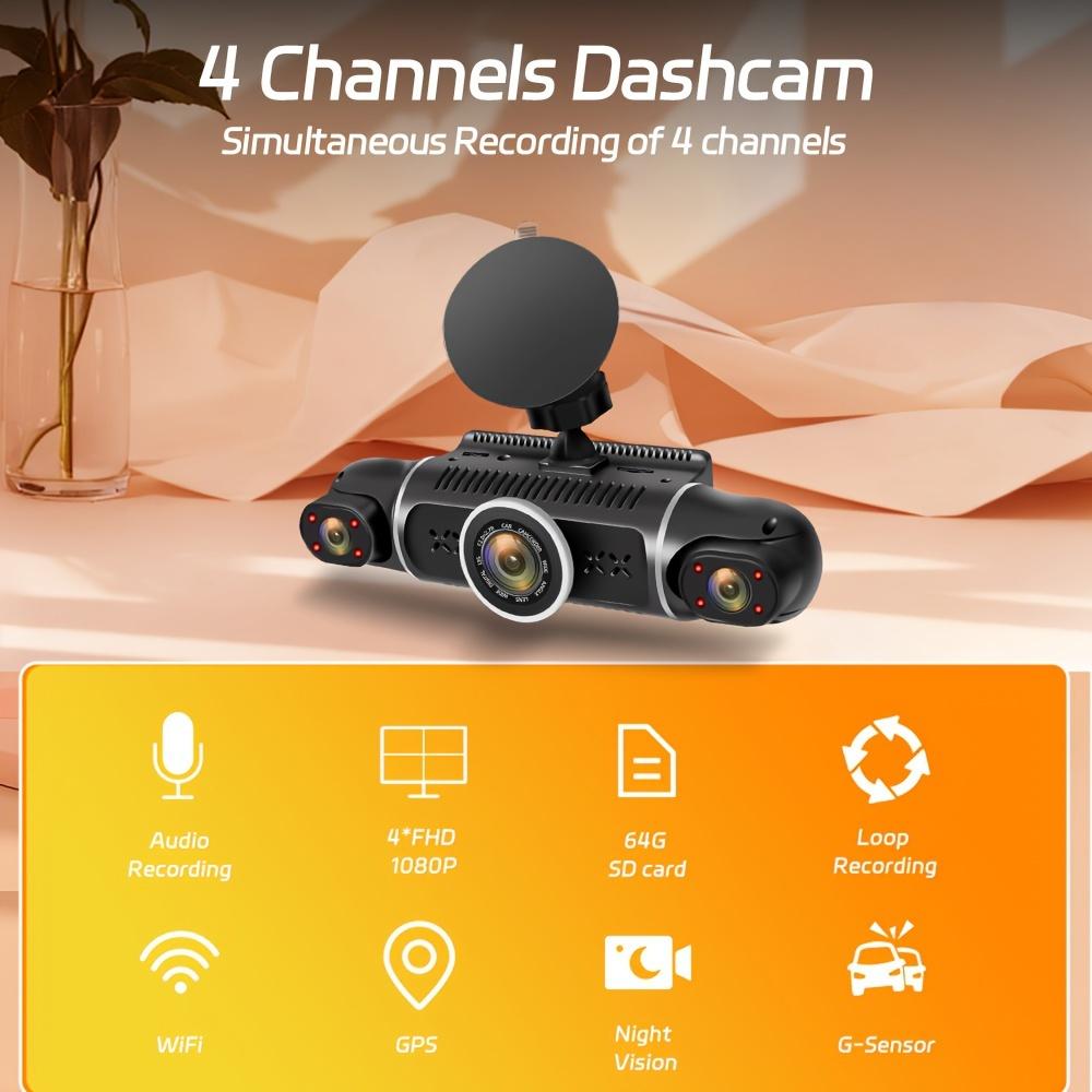 Автомобильный видеорегистратор, черный ящик, видеорегистраторы для автомобилей, бесплатная карта памяти SD на 64 ГБ с WIFI GPS, ночным видением, G-сенсором, циклической записью, сверхшироким углом обзора спереди, сзади, слева