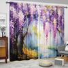 Oil Painting of Wisteria Flowers Printed Curtain for Home Decor - Rod Pocket Window Treatment for Bedroom, Kitchen, Living Room