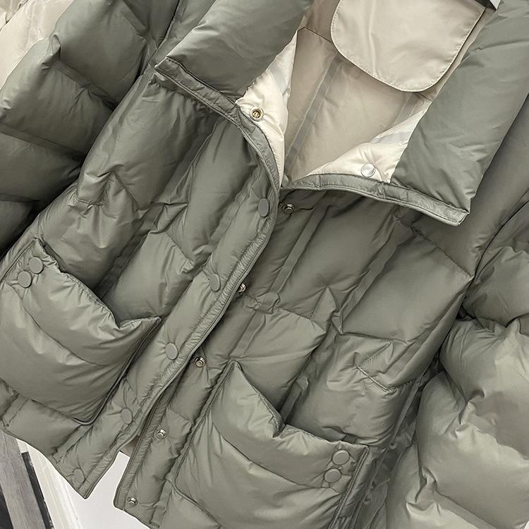 Легкий пуховик женский короткий осенне-зимний свободный воротник-стойка белое теплое пальто на утином пуху