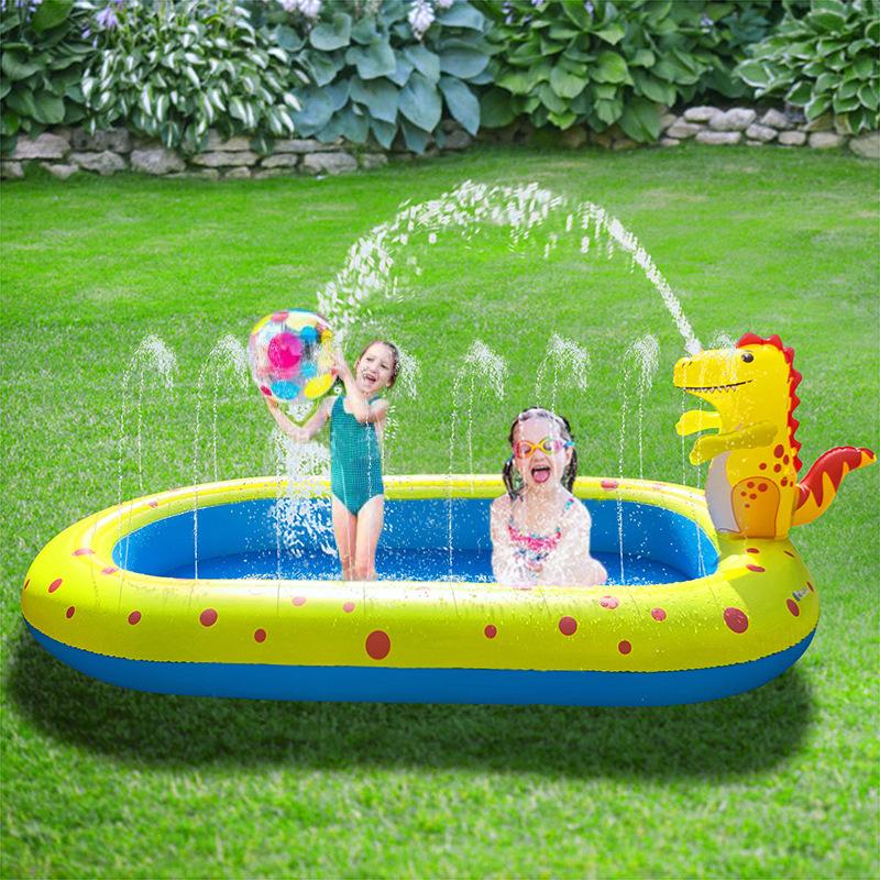 Inflatable Dinosaur Shark Splash Pad Outdoor Pool for Kids, Dolphin Sprinkler Play Mat Inflatable Pool for Toddlers