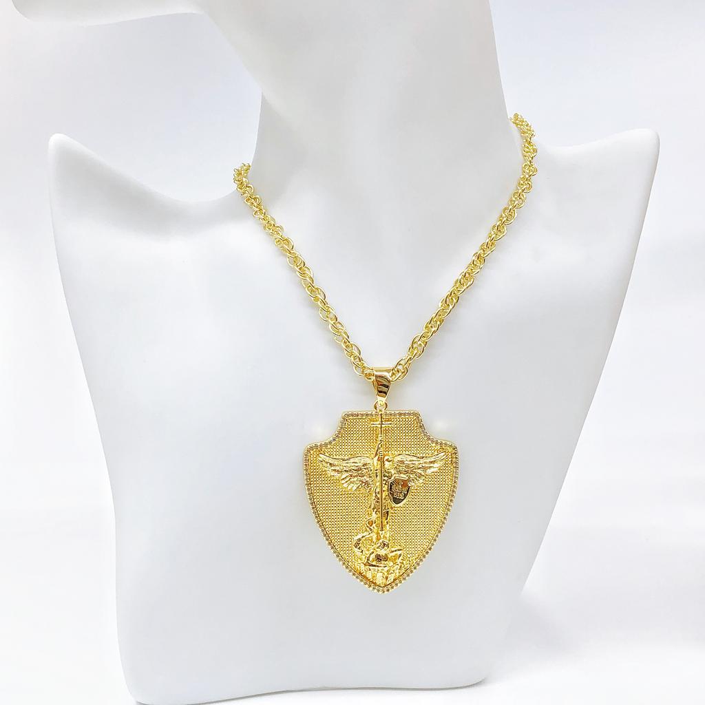 Hip-Hop Gold-Plated Saint Michael Archangel Medal Pendant Necklace for Men Women Party Religious Protection Jewelry Prayer Gift