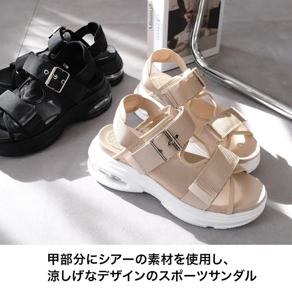 Прозрачные спортивные толстые воздушные черные KH1034 [AmiAmi] Сандалии, Сандалии, Подошва, Подушка, Женская обувь, (Бежевый, 24,5см)