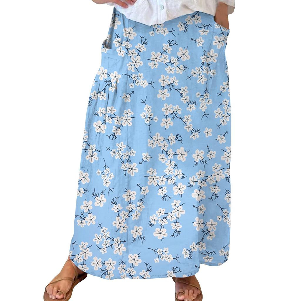Женская повседневная свободная юбка-макси в стиле бохо с эластичной резинкой на талии, пляжная, струящаяся, с карманом