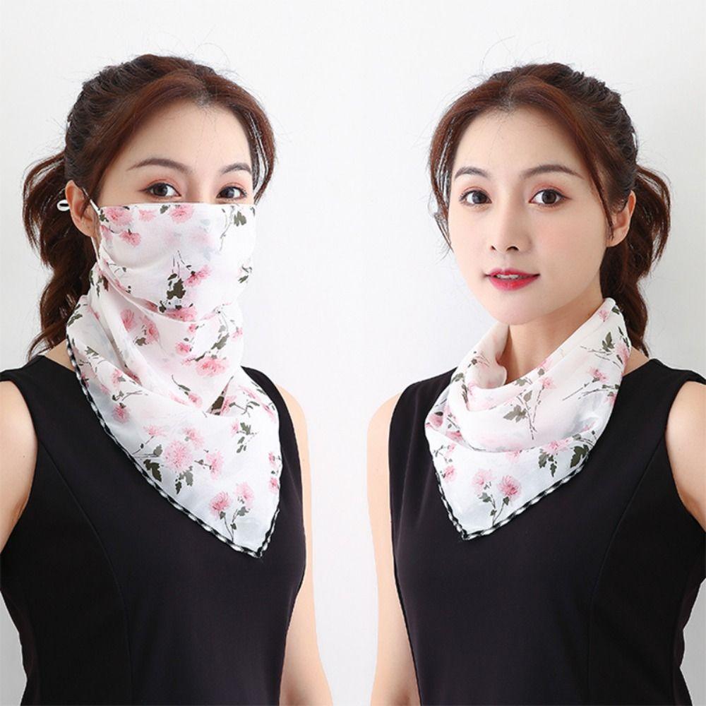 Thin Sleeves Sunscreen Face Mask Chiffon Half Face Cover Scarf Mask Sleeves Set Women's