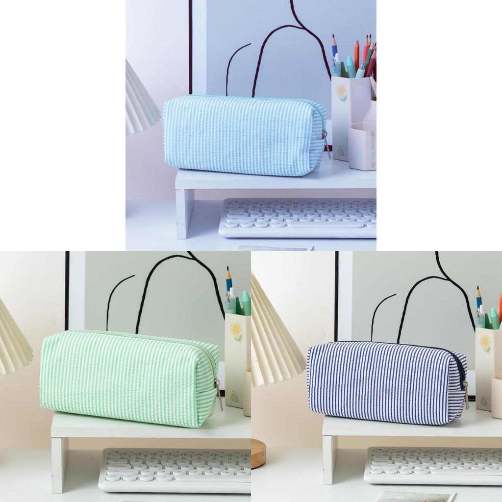 Bubble Yarn Stationery Bag With Embroidered Stripes For Office And School Use