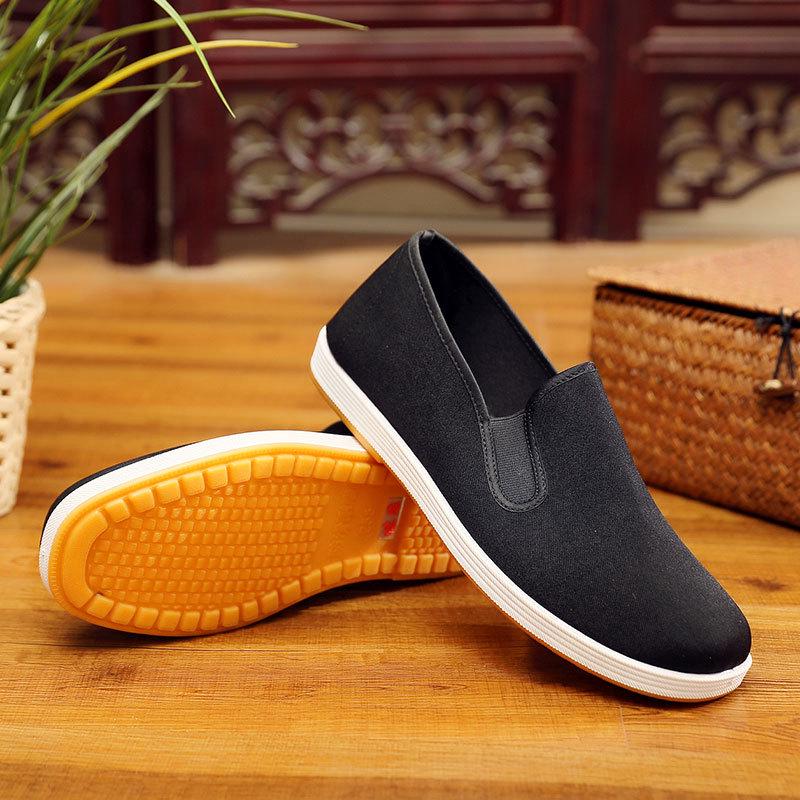 Старые пекинские тканевые туфли мужские подошвы из говяжьей кожи полотенце зеленые для среднего и пожилого возраста повседневные туфли черные рабочие туфли платформа большой размер мужская обувь