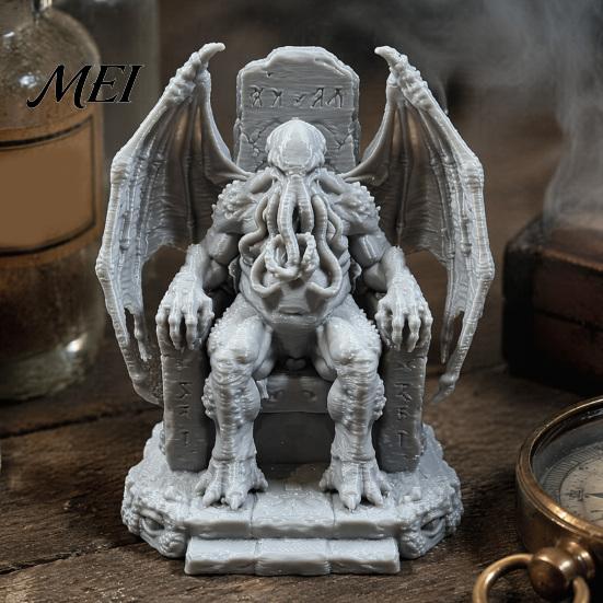 Detailed Bat Wing Sculpture 3D Printed Throne Cthulhu Statue, Gothic Resin Figurine for Shelf & Desk Tabletop Display Figures Decor, Tentacle Monsters