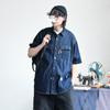 Japanese Retro Fashion Brand Summer Loose Denim Short Sleeved Shirt Artistic Youth Workwear Shirt Men'S And Women'S Layered Jacket