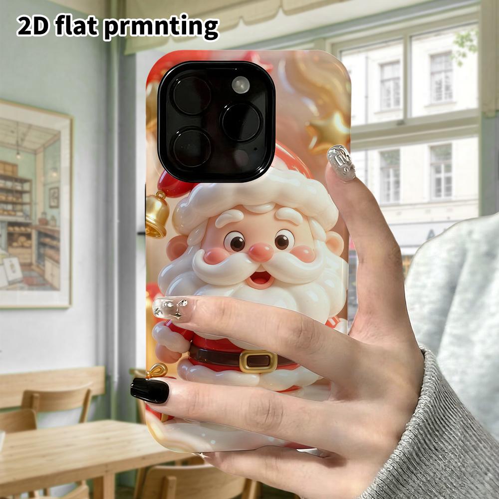 Phone Case: 2D flat design suitable for iPhone 18 17 16 15 14 13 Pro protective case, cartoon Santa Claus, perfect Christmas and Halloween holiday gif