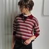 Striped Knitwear Autumn American Retro Clashing Stripe Collar Knit T-Shirt Slimming Blend Office Comfortable Versatile Undercoat Long Sleeves Sweater