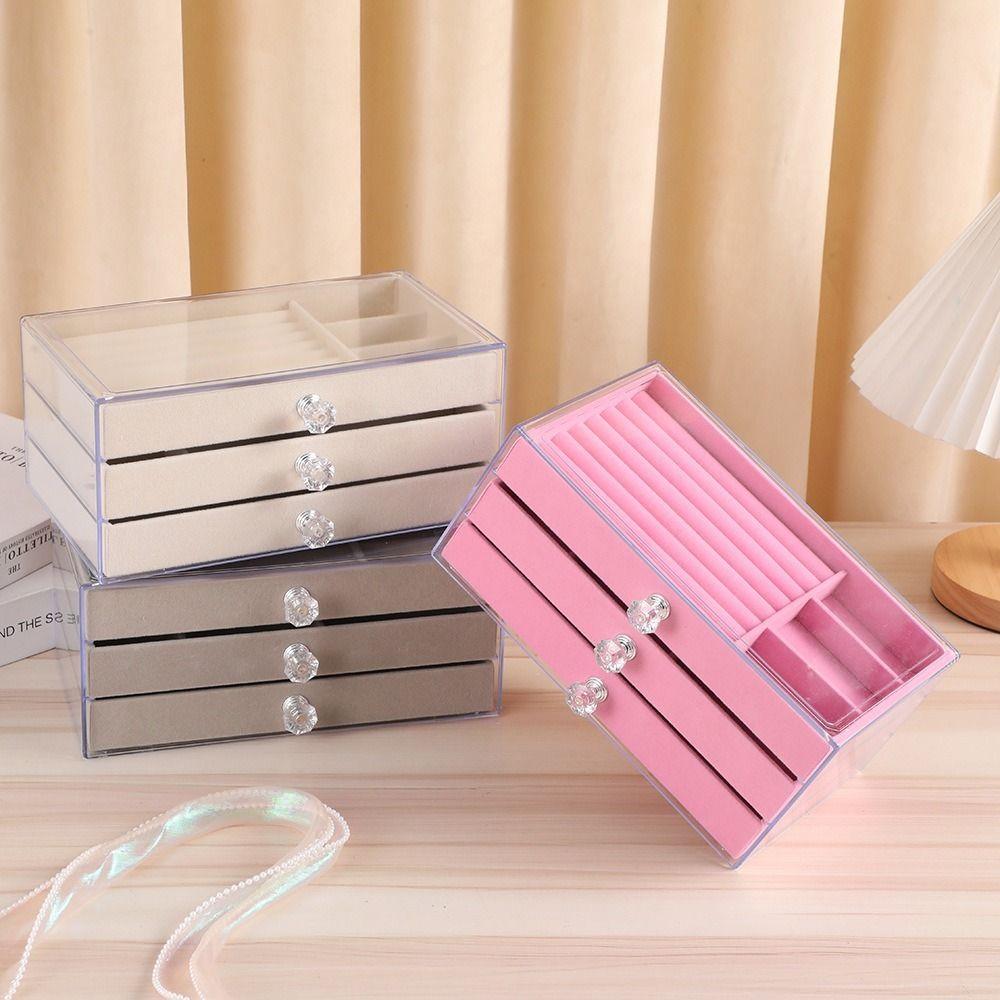 3-Tier Three Drawer Jewelry Box Dust-proof Earrings Jewelry Box Jewelry Storage Box  Home