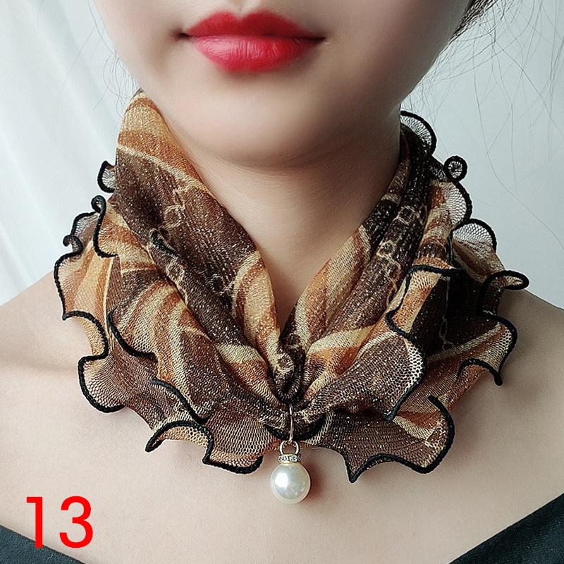 Women Jewelry Accessory Headscarf Pearl Headband Gold Thread Stretch Lace Scarf Necklace