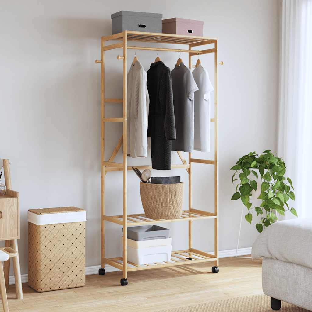Clothing Rack with Shelves and Casters 90 x 40 x 179.5 cm Bamboo