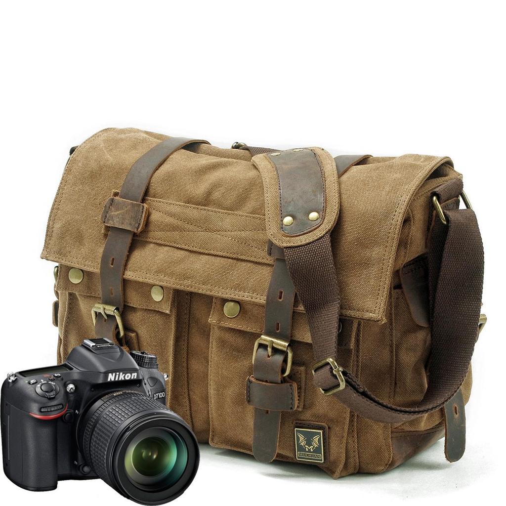 Ретро сумка для DSLR-камеры из холста и коровьей кожи: Многофункциональный чехол-вкладыш для мужчин и женщин - Зеркальная фотосъемка