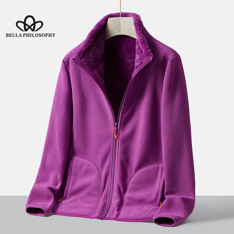 Осенне-зимнее двустороннее флисовое пальто с вертикальным воротником, теплое флисовое пальто на флисовой подкладке, модное повседневное теплое пальто