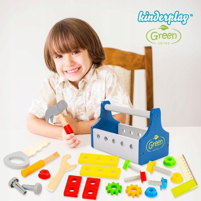 Kinderplay Green Series Coffret D'outils En Bois Pour Enfant - 22 Pièces Avec Boîte (GS4697)