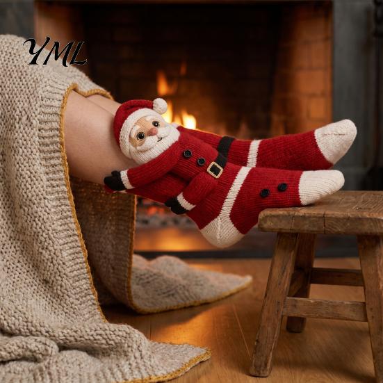 Christmas Tree Hanging Ornament 3D Hugging Stockings for Fireplace Decorations, Large Knit Holiday Gift Xmas Bag Family Bags with Santa/Elk/Snowman
