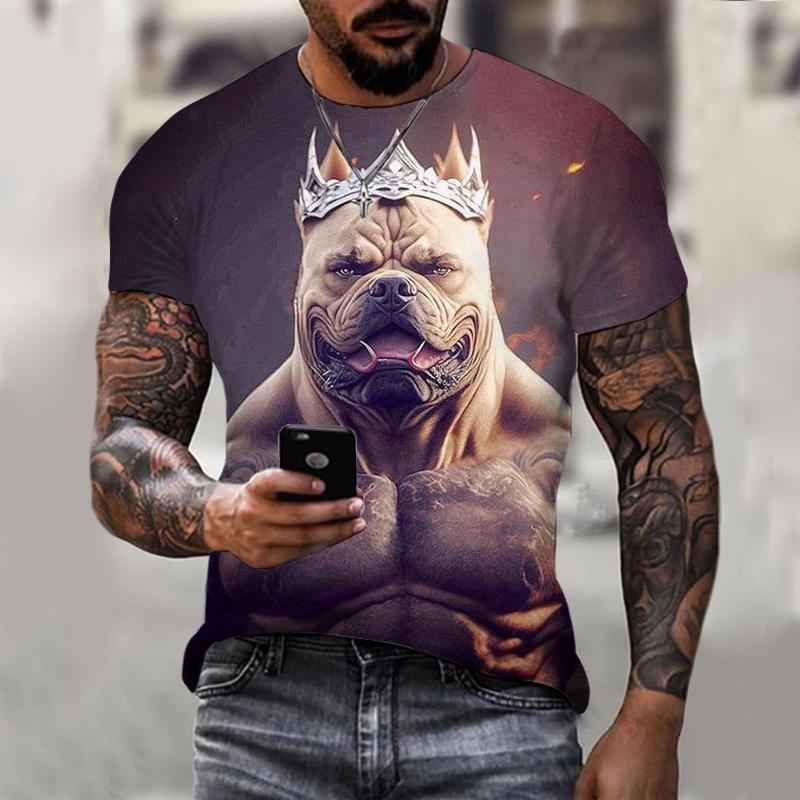 Summer Round Neck 3D Print Dog Graphics Top Fashionable Casual Short Sleeved Men's T-shirts