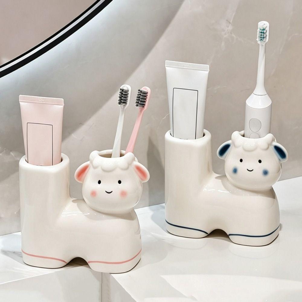 Ceramic Sheep Shaped Toothbrush Holder Cartoon Electric Toothbrush Stand Bathroom Accessories