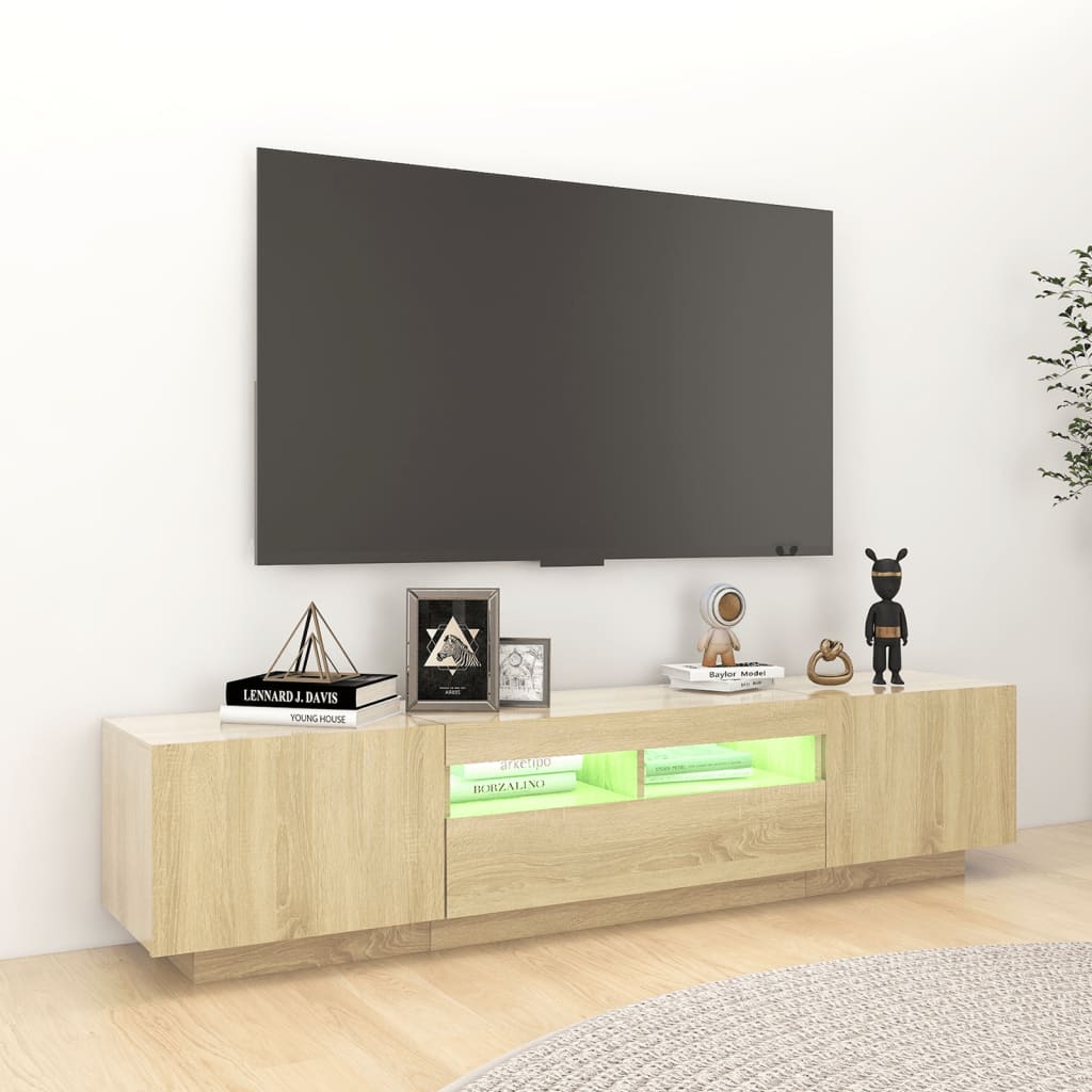 Vidaxl Szafka Tv Z Oświetleniem Led, Kolor Dąb Sonoma, 180X35X40 Cm