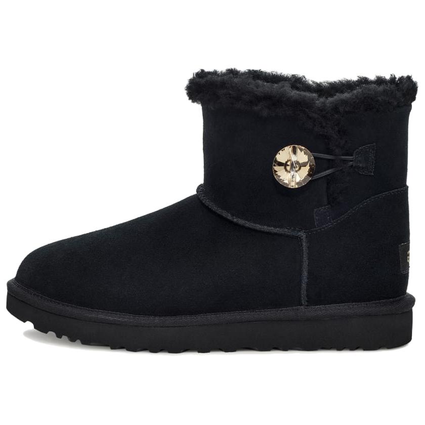UGG Bailey Mini Button Золотой Блеск Термо Модные Короткие Снегоступы Женские Черные 1118998-BKGD