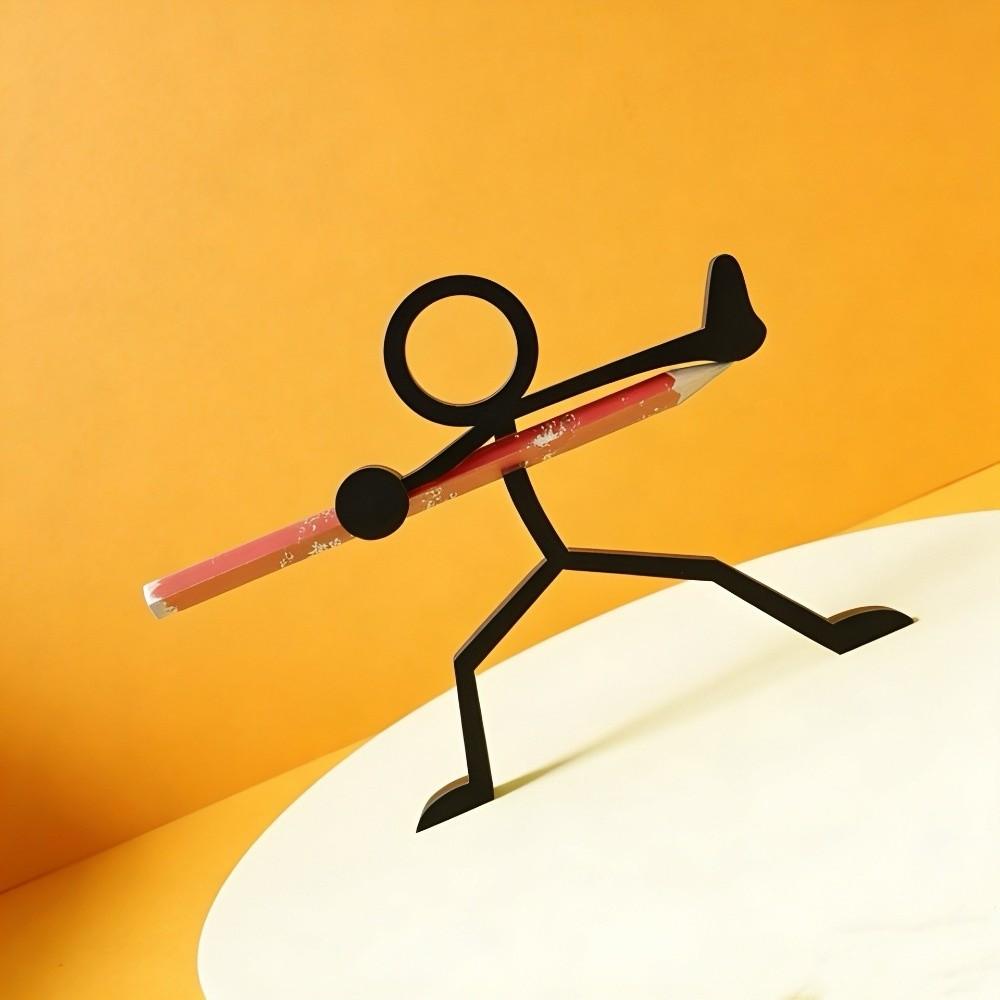 3D Black Stickman Warrior Pen Holder Pen Container Funny Pen Ornament Stationery Gift