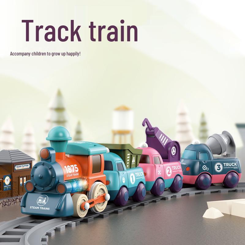DIY Cross-Border Electric Train: Children's Cartoon Engineering Toy with Music & Lights