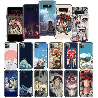 Мягкий черный чехол W-25 Принцесса Мононоке для iPhone 11 12 13 14 15 6 7 8 X XS Pro Max XR Samsung S21 S22 S23 S24 FE Ultra S8 Plus