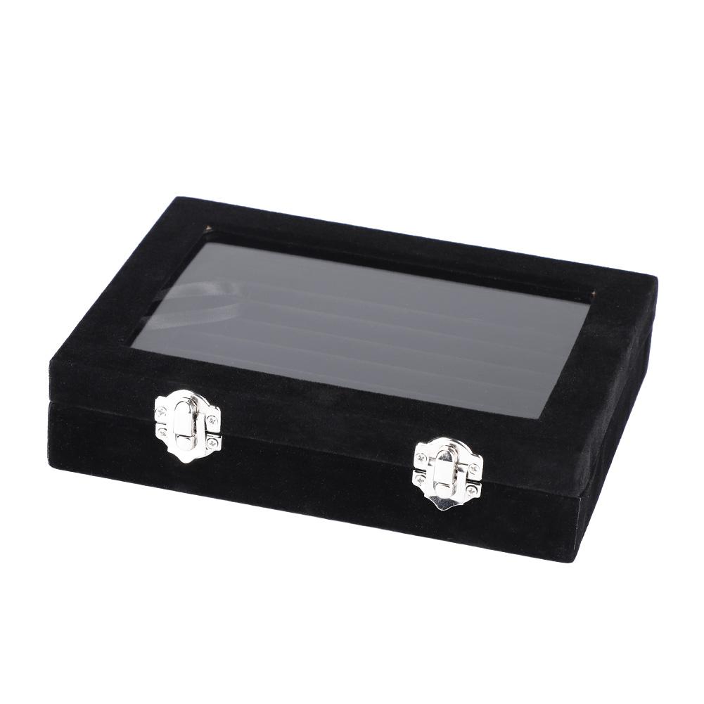 Composite Board Lint Jewelry Rings Storage Box Display Case Holder Organizer Black